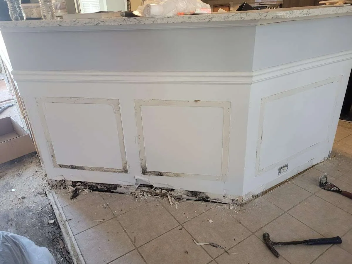 Water damage and mold on kitchen during Storm Damage Restoration in Roosevelt